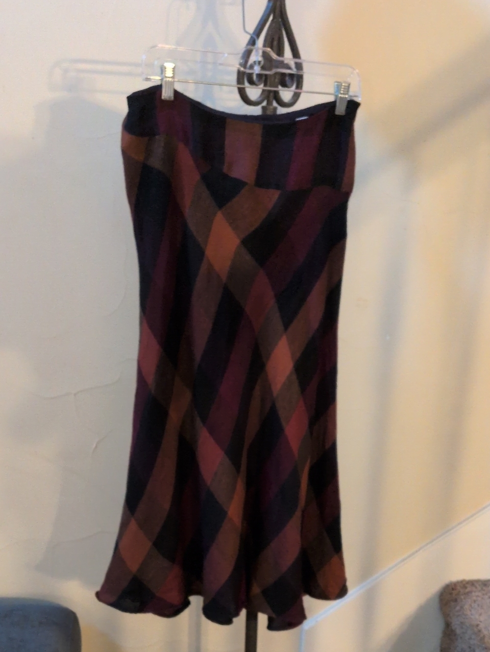 Dark Academia Coldwater Creek Burgundy And Brown Plaid Skirt